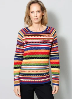BADER Pullover in Jacquard-Dessin ROT-BLAU-GRÜN