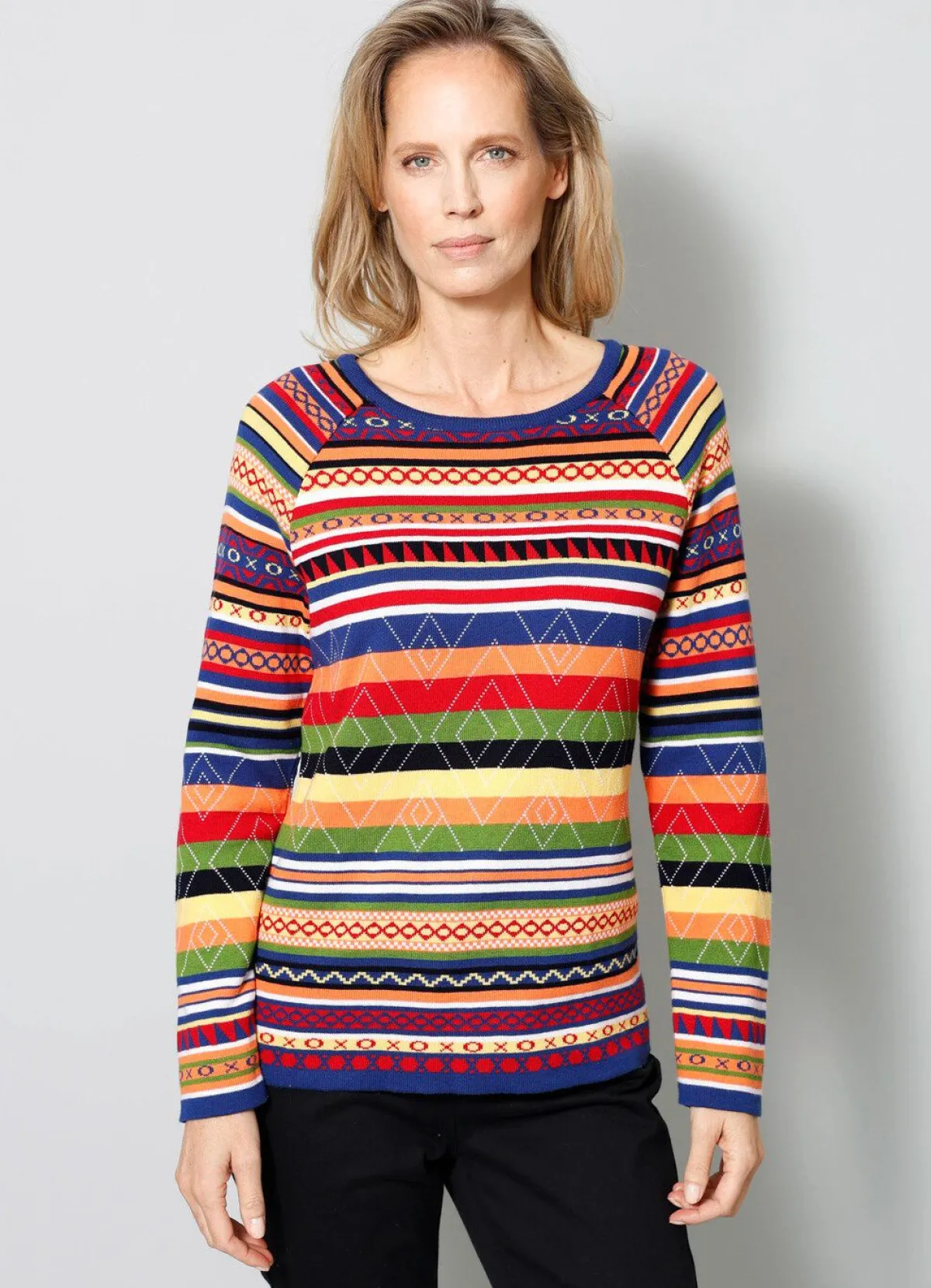 BADER Pullover in Jacquard-Dessin ROT-BLAU-GRÜN