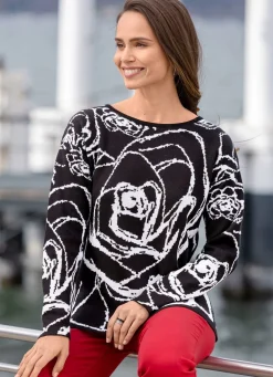 Best BADER Pullover in Jacquard-Dessin SCHWARZ-ECRU