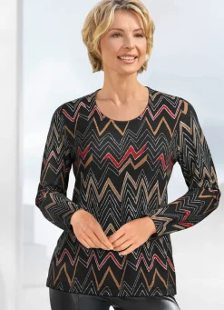 Sale KLAUS MODELLE MADE IN GERMANY Pullover in Jacquard-Dessin SCHWARZ-CAMEL-MULTICOLOR