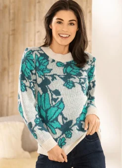 Sale BADER Pullover in Jacquard-Dessin CREME-PETROL-AQUA