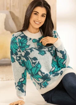 Sale BADER Pullover in Jacquard-Dessin CREME-PETROL-AQUA