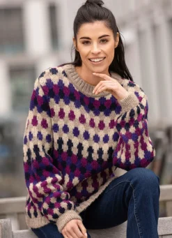 Sale BADER Pullover in Jacquard-Dessin BEIGE-LILA-MULTICOLOR