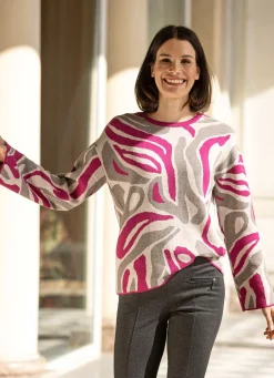 BADER Pullover in Jacquard-Dessin FUCHSIA-GRAU-HELLGRAU