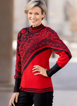 Hot BADER Pullover in Jacquard-Dessin ROT-SCHWARZ