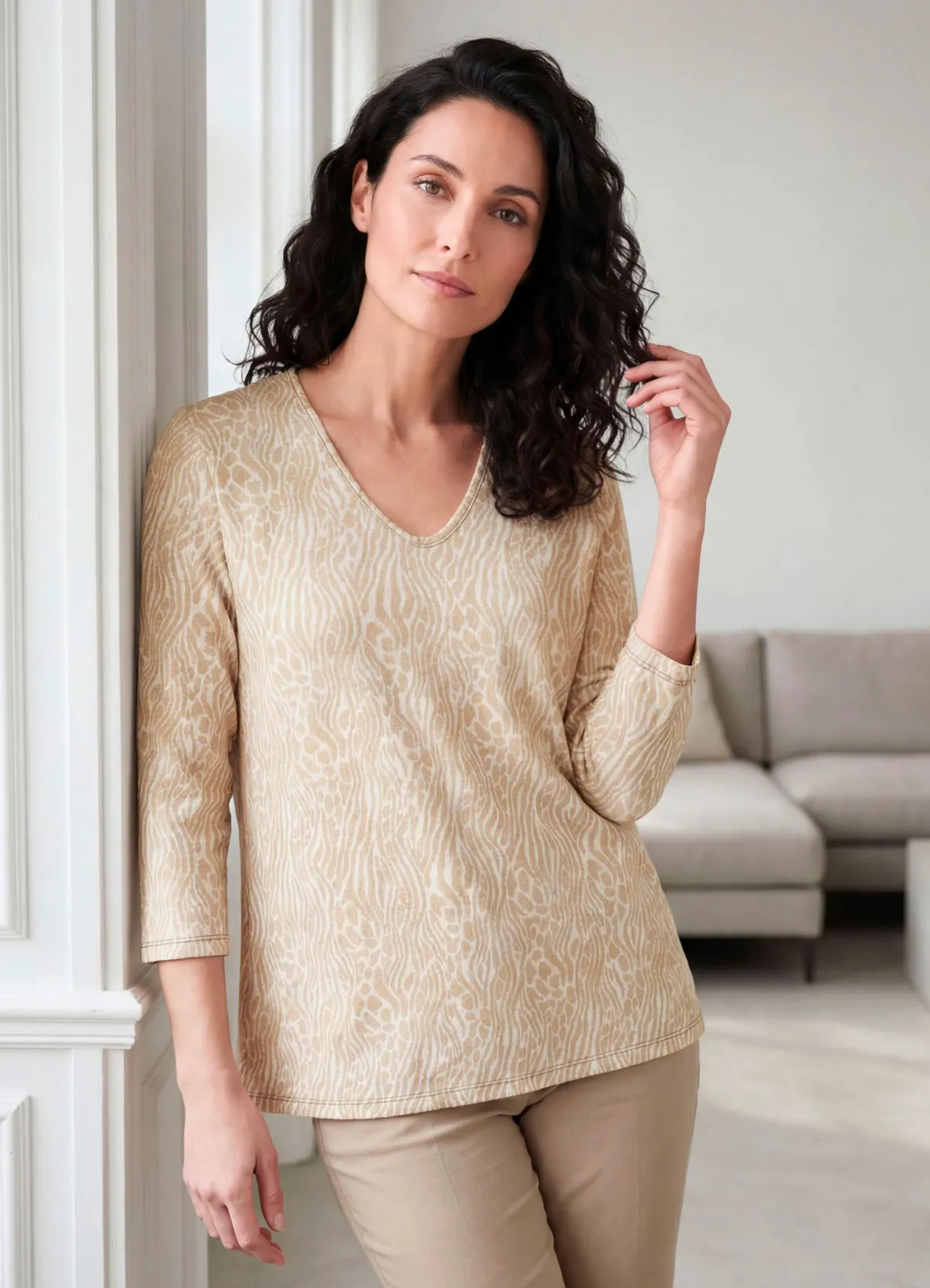 Tizia Pullover in Jacquard-Dessin BEIGE-WEISS