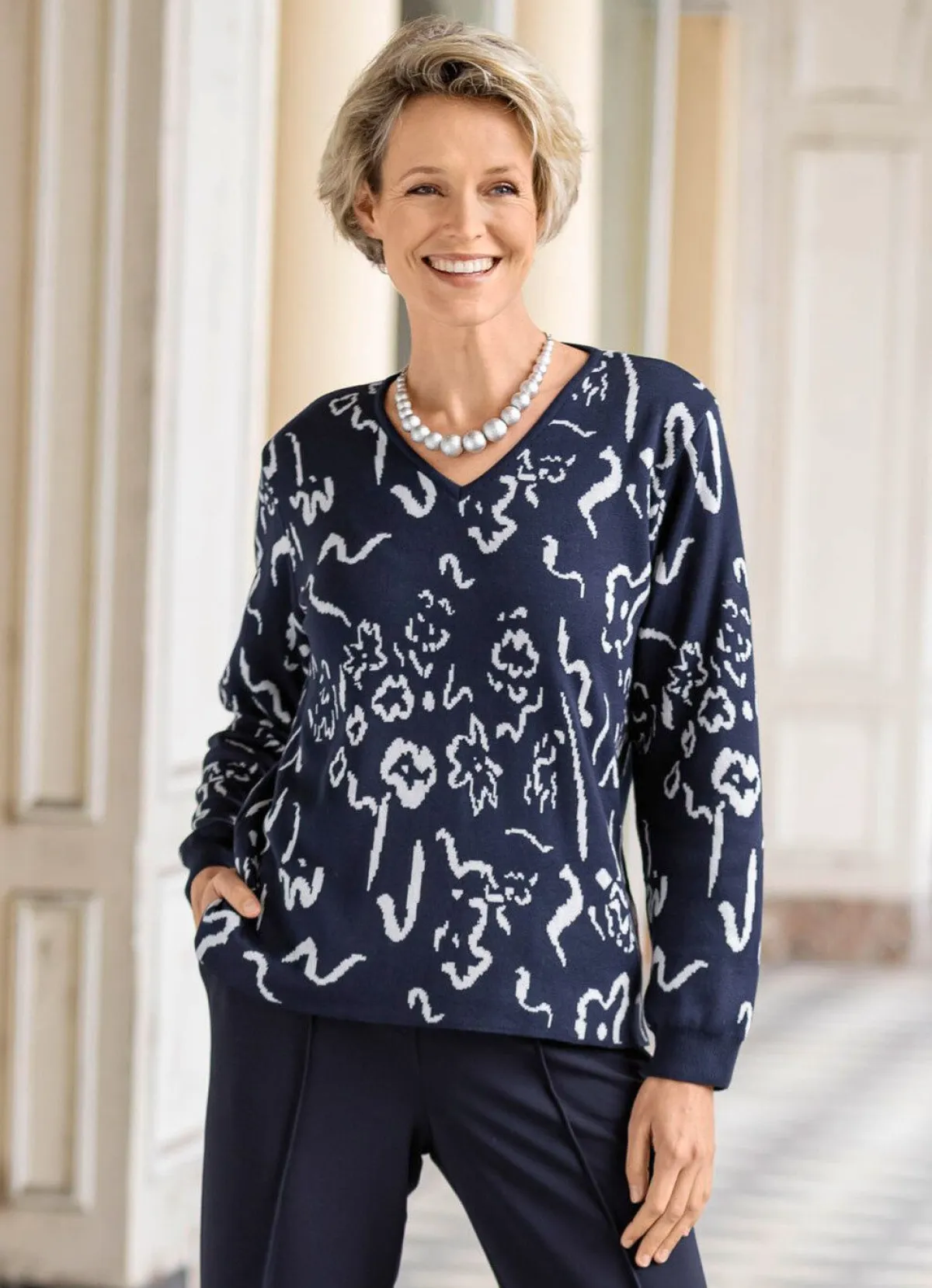 Outlet BADER Pullover in Jacquard-Dessin MARINE-WOLLWEISS