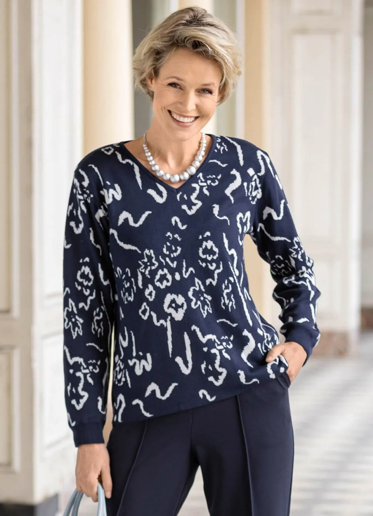 Outlet BADER Pullover in Jacquard-Dessin MARINE-WOLLWEISS