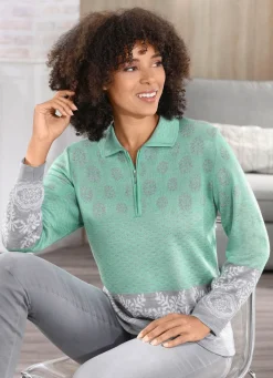 BADER Pullover in Jacquard-Dessin MINT-GRAU MELIERT
