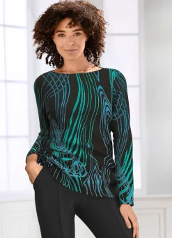 Best KLAUS MODELLE MADE IN GERMANY Pullover in Jacquard-Feinstrick TÜRKIS-BLAU-SCHWARZ