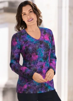 KLAUS MODELLE MADE IN GERMANY Pullover in Jacquard-Feinstrick MAGENTA-BLAU-MULTICOLOR