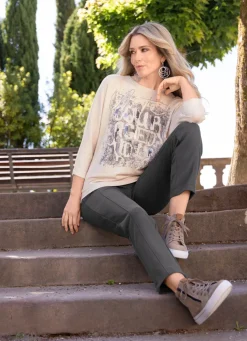 Best RABE Pullover in leichter Fledermausform CREME MELIERT-GRAFIT