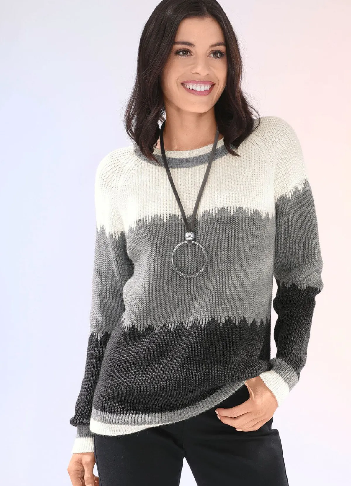 BADER Pullover in Perlfang GRAFIT-GRAU MELIERT-ECRU