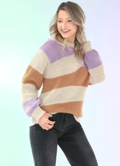 Hot BADER Pullover in Perlfang CREME-CAMEL-FLIEDER