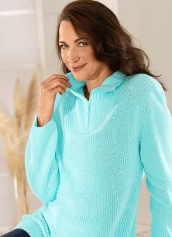 Hot BADER Pullover in Perlfangstrick HELLBLAU