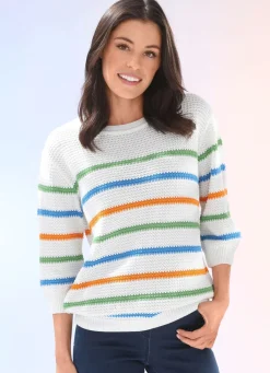 Discount BADER Pullover in Reiskornstrick WOLLWEISS-GRÜN-MULTICOLOR