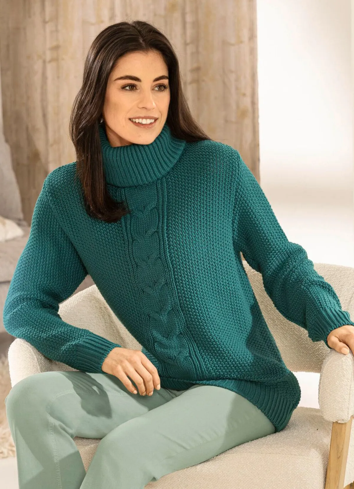 Sale BADER Pullover in Reiskornstrick PETROL
