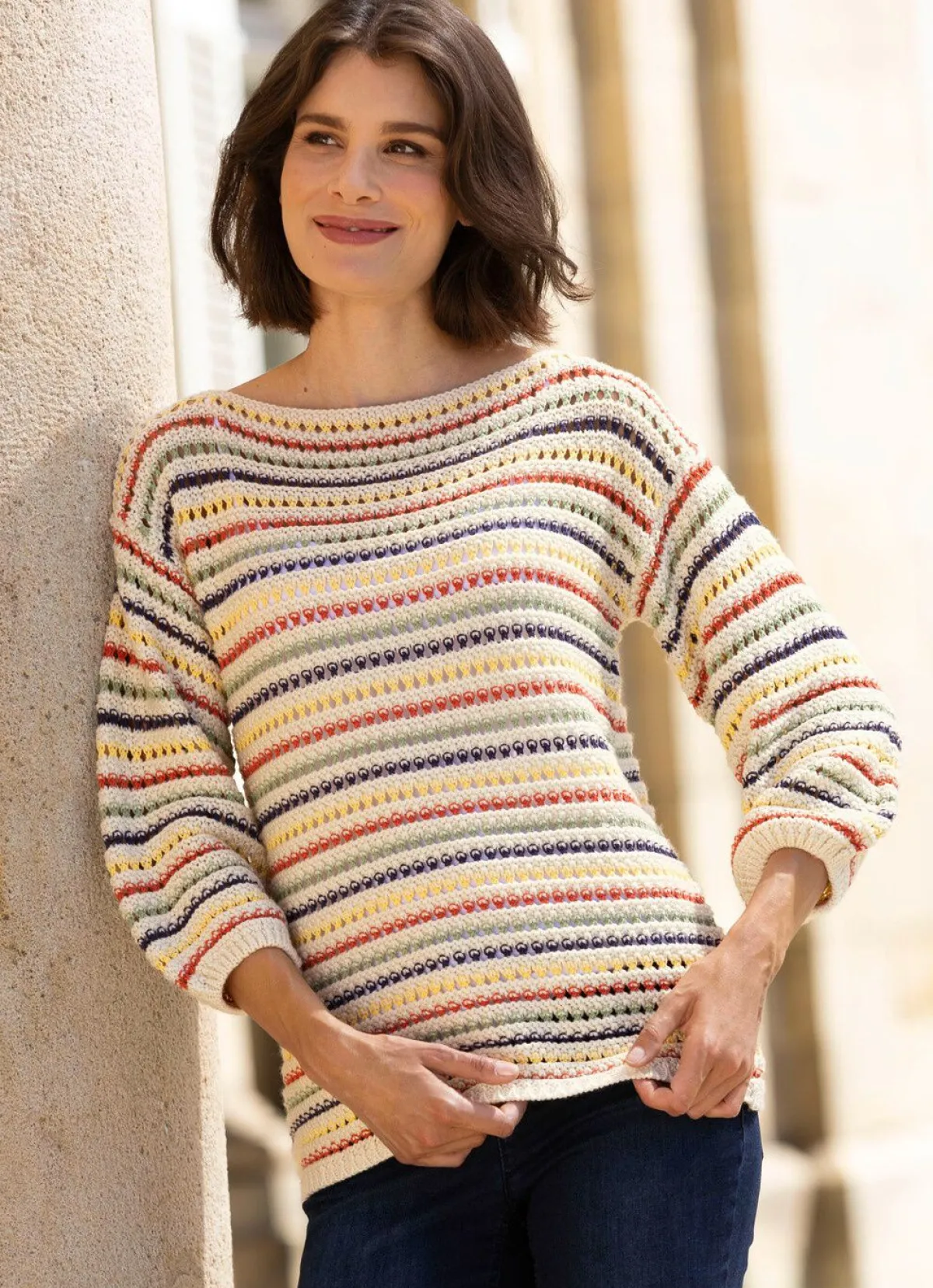BADER Pullover in Ringeldessin ECRU-MULTICOLOR