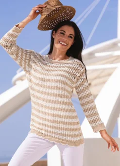 Hot BADER Pullover in Ringeldessin ECRU-BEIGE