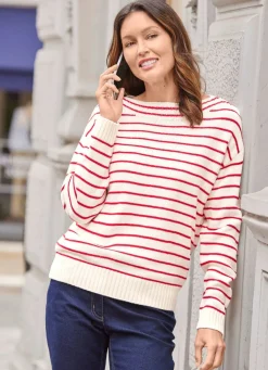 Best BADER Pullover in Ringeldessin ECRU-ROT