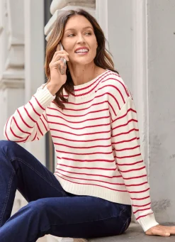 Best BADER Pullover in Ringeldessin ECRU-ROT