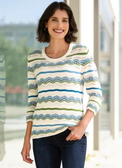 Hot BADER Pullover in Ringeldessin ECRU-BLAU-GRÜN