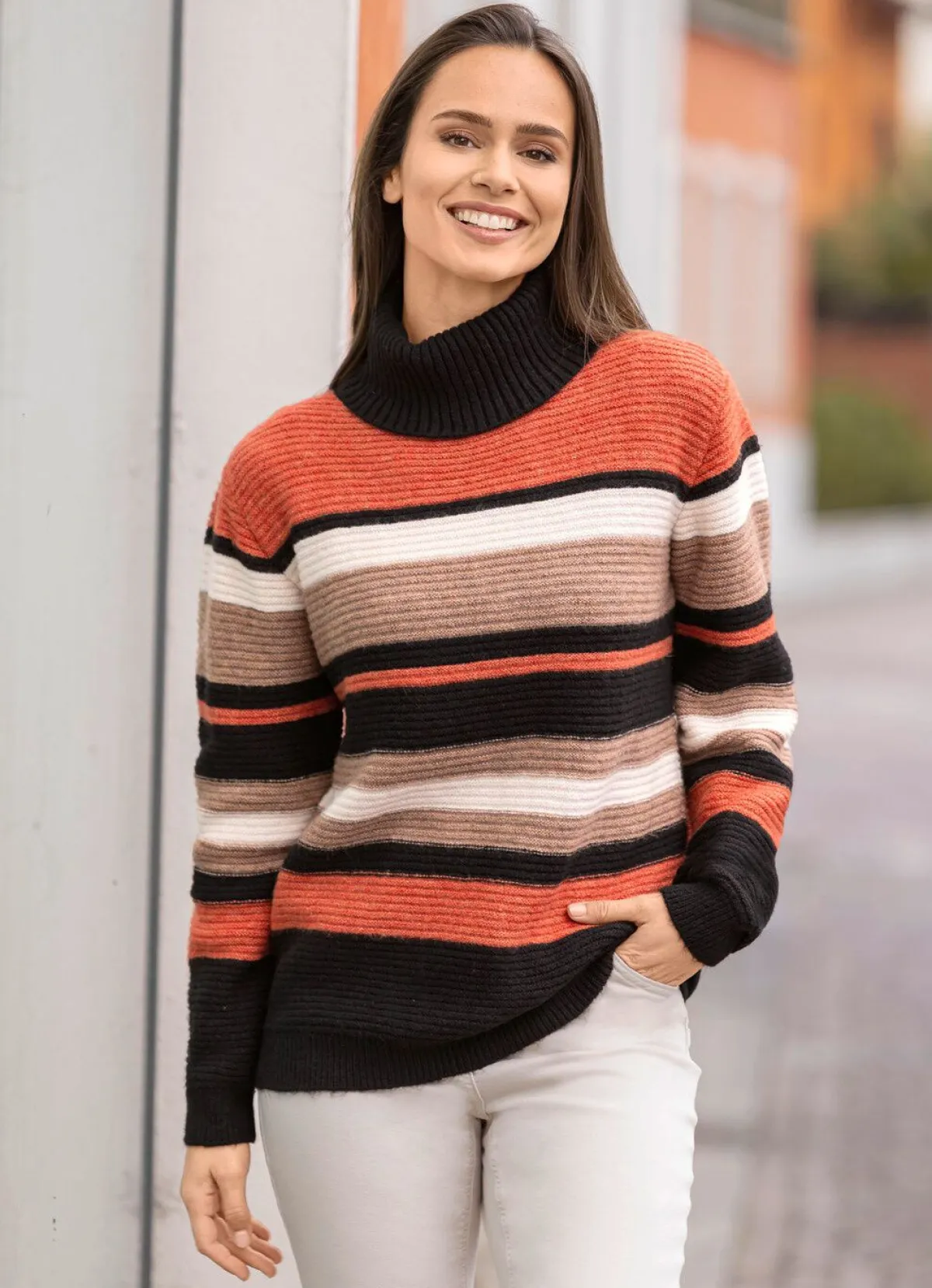 Hot BADER Pullover in Ringelmuster SCHWARZ-HUMMER-MULTICOLOR
