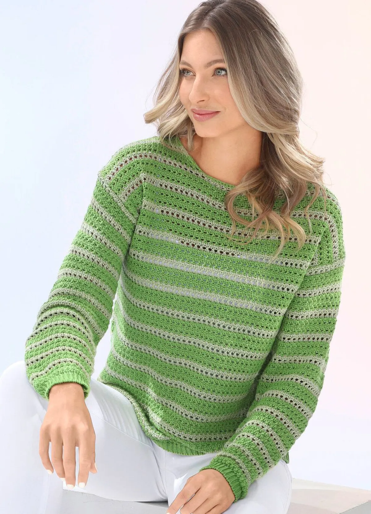 Online BADER Pullover in Ringelmuster LIMETTE-SAND