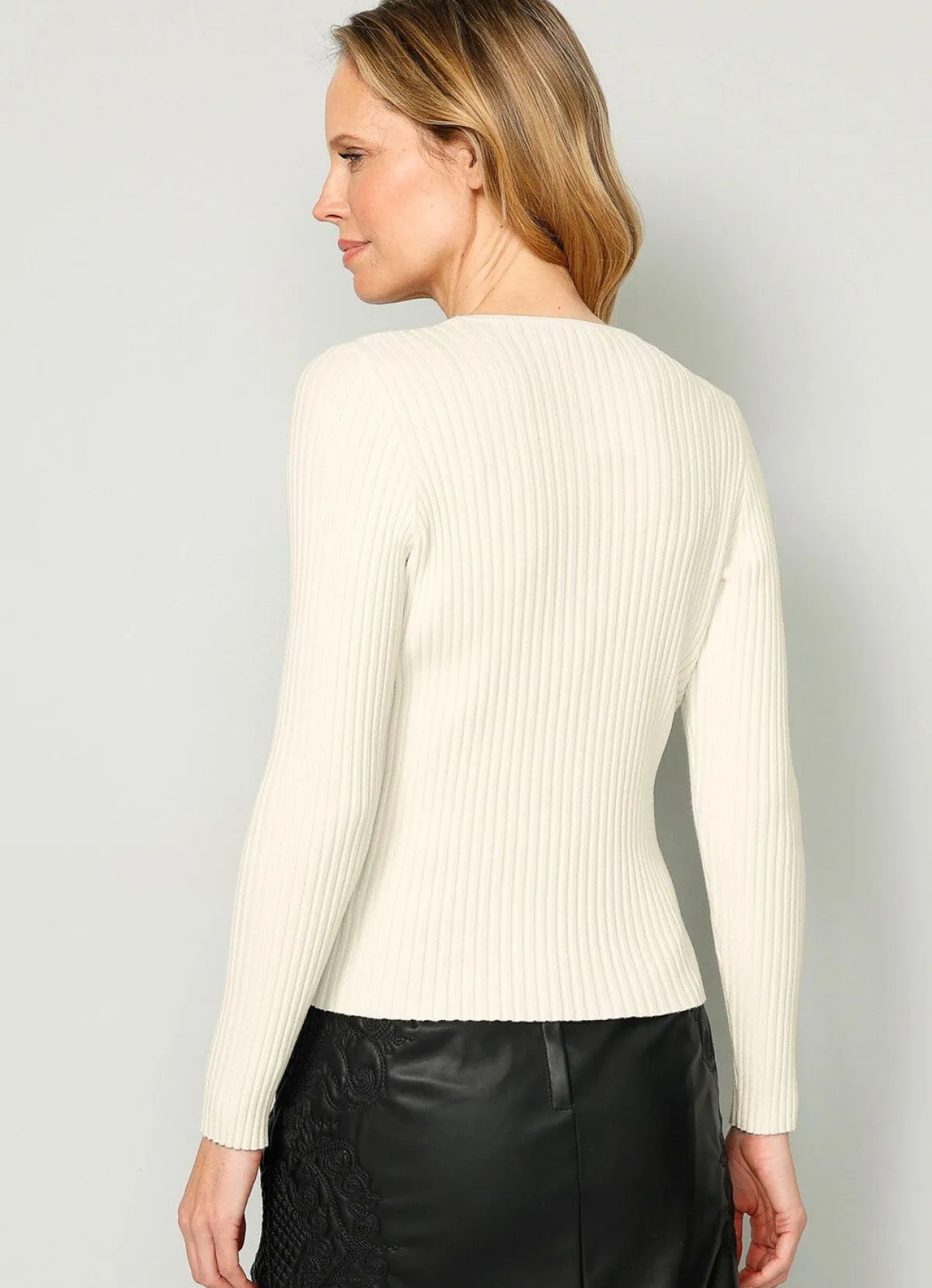 BADER Pullover in Rippenstrick ECRU