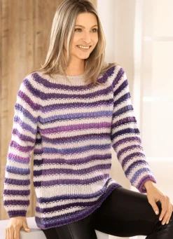 Online BADER Pullover in Streifendessin ECRU-LILA-FLIEDER