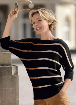 Sale BADER Pullover in Streifendessin SCHWARZ-CAMEL-KARAMELL