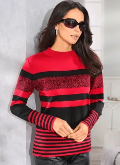 Clearance BADER Pullover in Streifen-Mustermix ROT-SCHWARZ