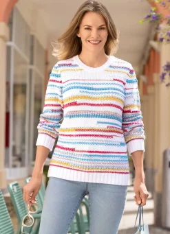 Discount BADER Pullover in Strick- und Mustermix WEISS-MULTICOLOR