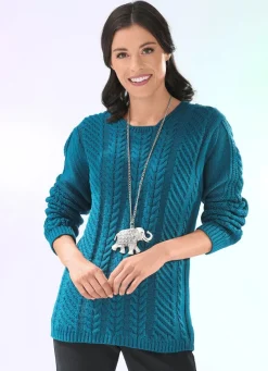Discount BADER Pullover in Strukturmix PETROL