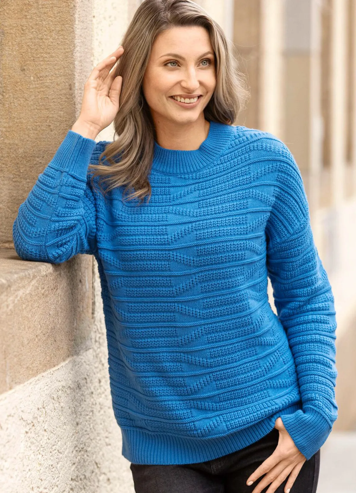 BADER Pullover in Strukturmix AZURBLAU