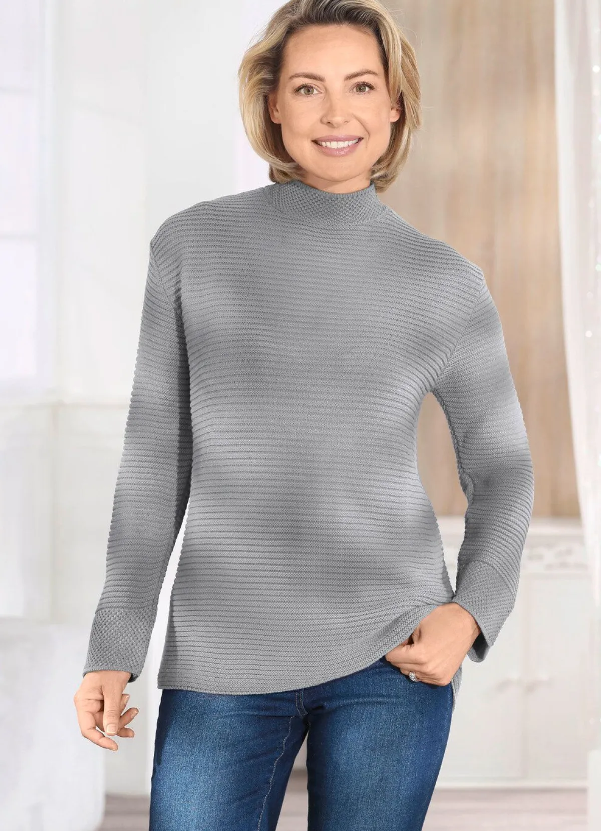Best BADER Pullover in Strukturmix GRAU MELIERT
