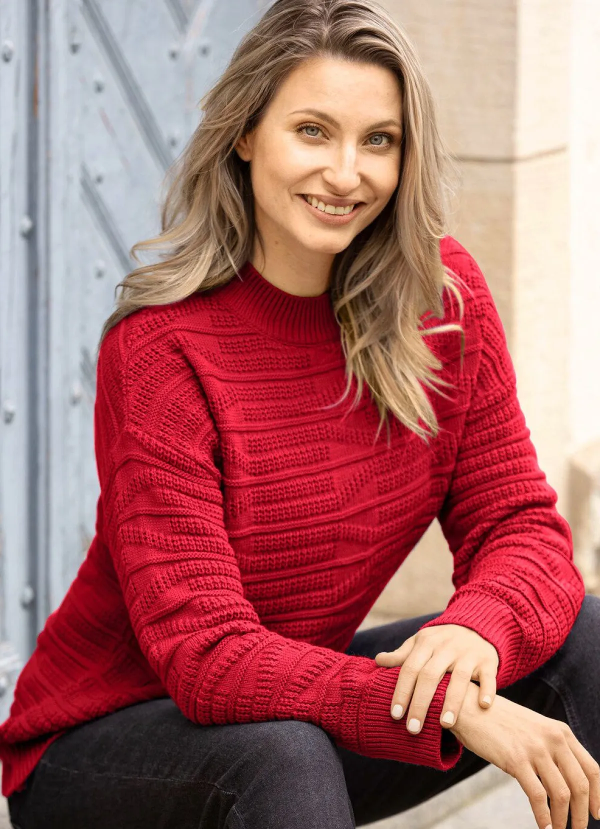 Outlet BADER Pullover in Strukturmix ROT