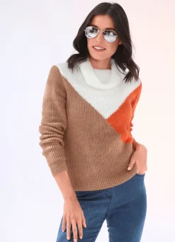 Discount BADER Pullover in superflauschiger Qualität CAMEL-ORANGE-WOLLWEISS
