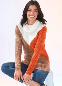 Discount BADER Pullover in superflauschiger Qualität CAMEL-ORANGE-WOLLWEISS