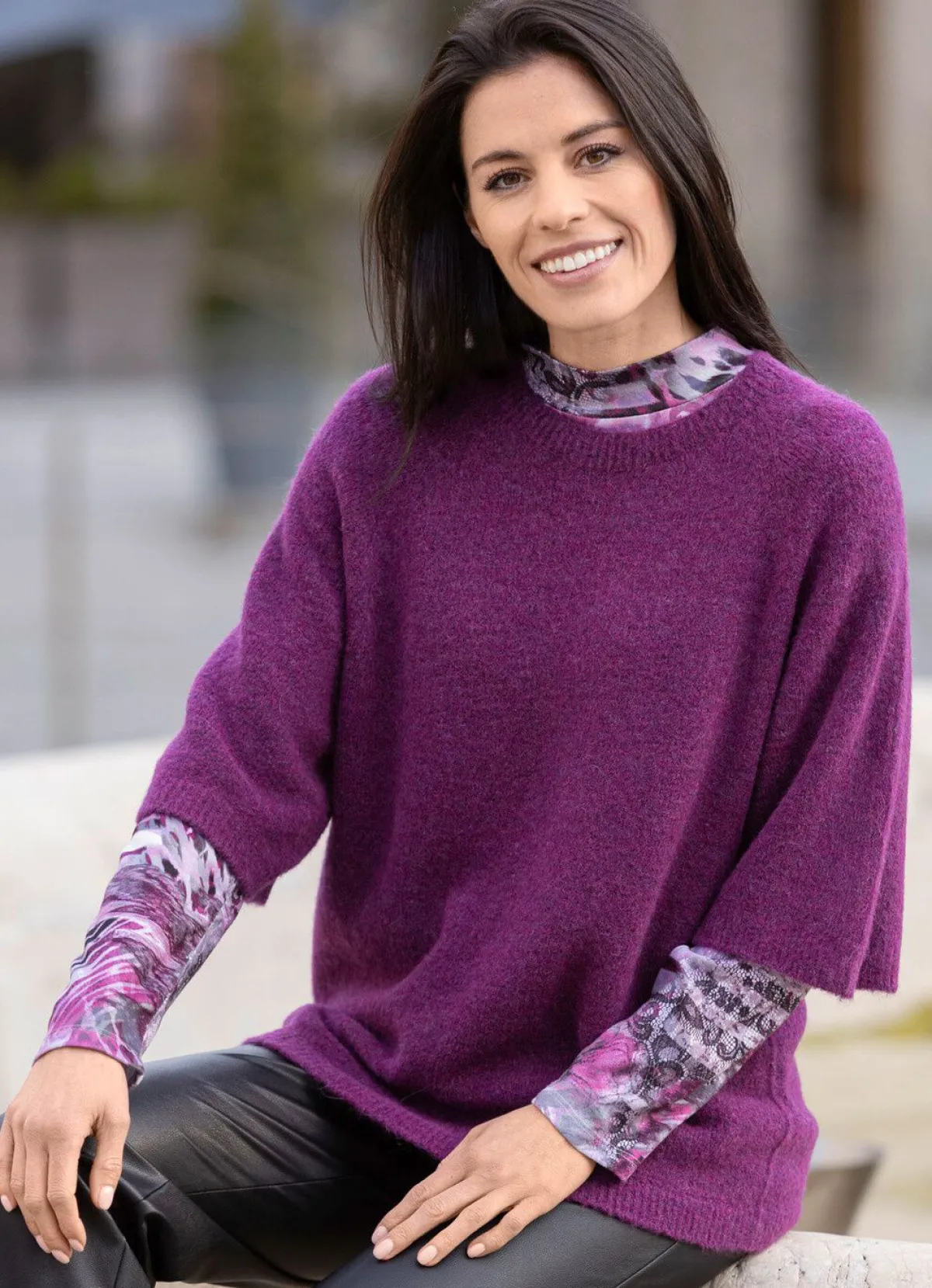 Hot BADER Pullover in superflauschiger Qualität MAGENTA MELIERT