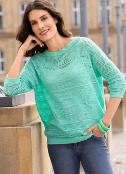 New BADER Pullover in transparenter Optik mit Blütenmotiven MINT
