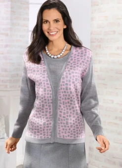 Clearance BADER Pullover in Twinset-Optik GRAU MELIERT-ROSÉ