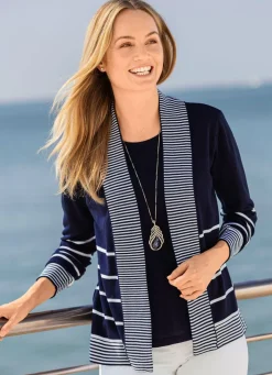 Hot BADER Pullover in Twinset-Optik MARINE-WEISS