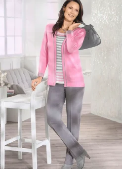 BADER Pullover in Twinset-Optik ROSÉ-GRAU-WEISS