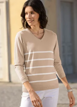 Sale BADER Pullover in weich fließender Qualität BEIGE-WEISS