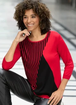 Discount BADER Pullover in weich fließendem Feinstrick ROT-SCHWARZ