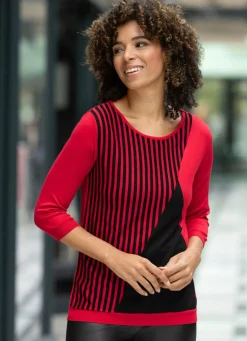 Discount BADER Pullover in weich fließendem Feinstrick ROT-SCHWARZ