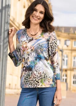 Discount KLAUS MODELLE MADE IN GERMANY Pullover in weichem Feinstrick BLAU-MULTICOLOR