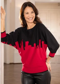 Sale BADER Pullover in weichem Feinstrick SCHWARZ-ROT