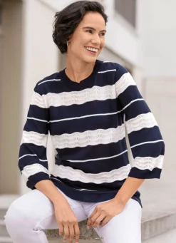 Clearance BADER Pullover in weichem Feinstrick mit dezentem Glanz MARINE-ECRU
